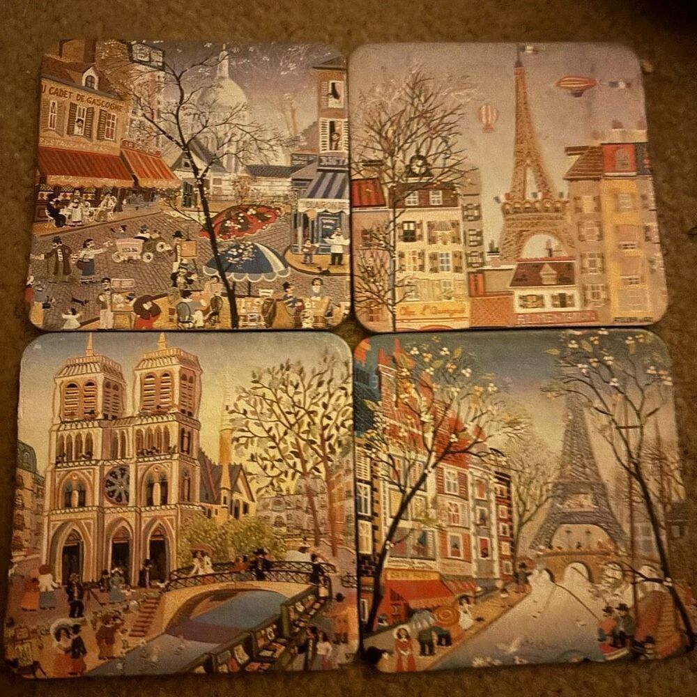 Paris France 4 Drink Coasters Set